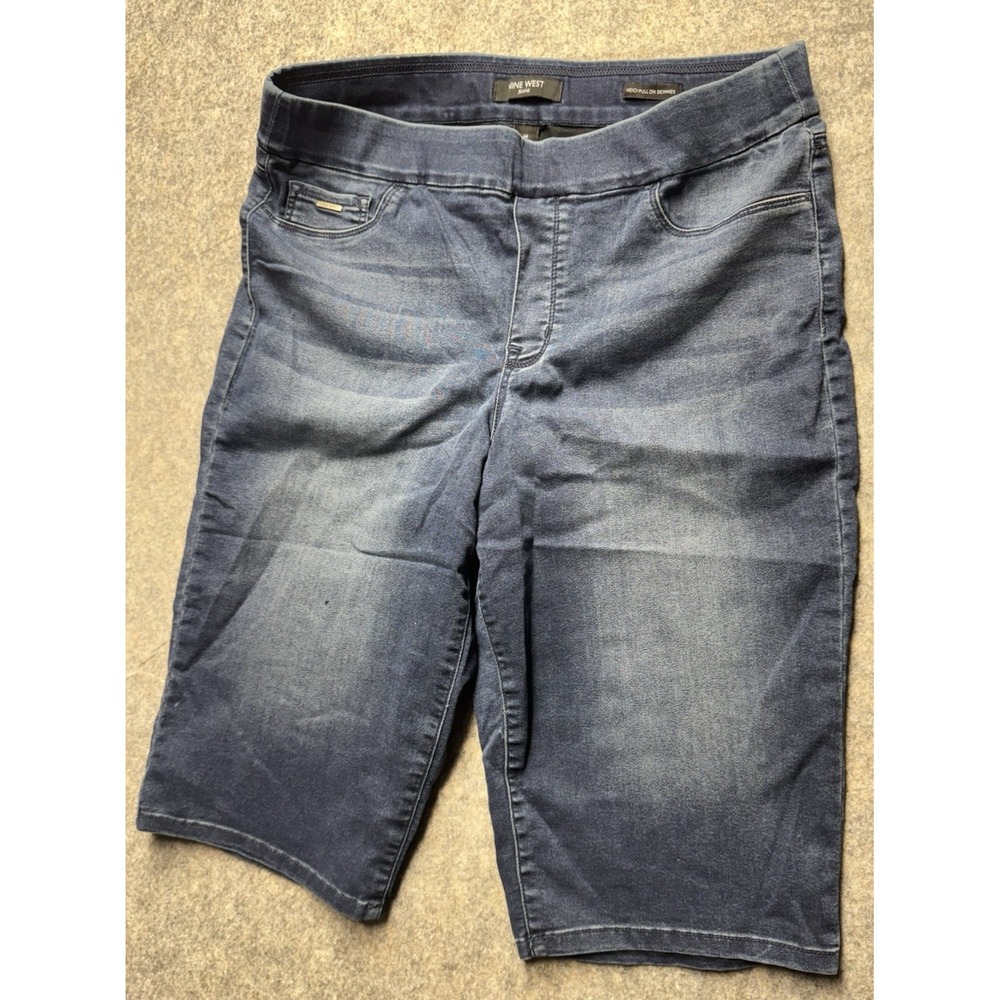 Nine West Womens 14 Jean Shorts Missy Bermuda Comfort Stretch Dark Wash Denim